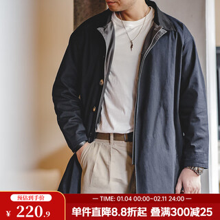 马登复古简约休闲撞色巴尔玛肯工装风衣重磅宽松中长款大衣外套男秋季 藏青色 XL