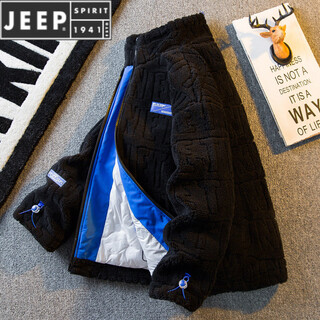 JEEP SPIRIT羊羔绒羽绒服外套男冬季2025新款加绒加厚羊羔毛夹克 黑色 羽绒内里 M (95-110斤)