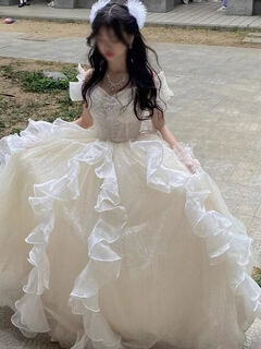 2025 new fugitive princess evening dress high-end light luxury fairy spirit host puff skirt vocal art test ceremony princess pianpian xs xs
