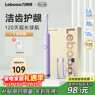 Lebooo electric toothbrush with soft bristles and gum protection, long battery life 120 days, electric toothbrush for couples, birthday gift for boyfriend/girlfriend, 4 brush heads, light purple christmas gift