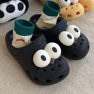 Thin strips (xixitiao) korean style ins trendy cute big eyes hole shoes for men and women outdoor casual non-slip couple sandals summer black 20 inner length 15cm 160 suitable for feet 14.5-15cm long