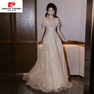 Pierre cardin haute couture evening dress for women 2025 new women's light luxury high-end banquet host 18th birthday adult ceremony toast clothing 1727 qi floor style xs