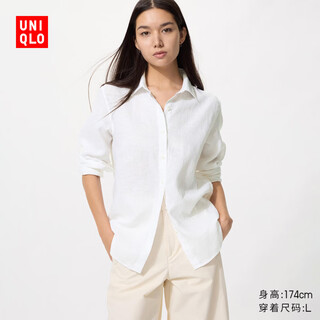 Uniqlo women's french linen shirt/long sleeve shirt 483868 00 white s