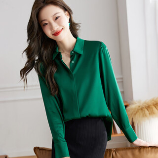 Shexi (srcr) heavyweight 19 mumisan silk high-end simple shirt women's early autumn wear temperament long-sleeved lapel top