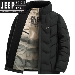 JEEP SPIRIT男士冬季短款羽绒服立领冬装中年休闲潮爸爸装保暖外套 黑色 L 【体重90-110斤】