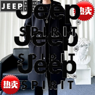 Jeep spirit windbreaker jacket men's winter, autumn and winter velvet thickened lamb plush cotton-padded mid-length parka coat black regular m loose fit