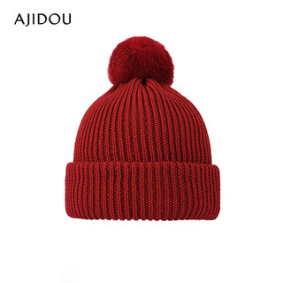 Ajidou ajidou hat women's autumn and winter new offline warm casual coldproof hat beanie new year's gift red m 55c-57cm