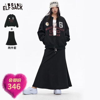 Fairy's pocket black printed skirt baseball uniform two-piece suit women's 2025 spring new sports and leisure temperament black s