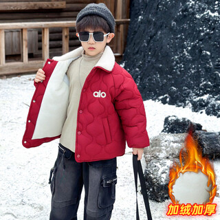 Disney down jacket boys' cotton jacket plus velvet thickened winter new korean style handsome boy jacket children's winter warm cotton cotton jacket style red cotton jacket (fleece style) 90 cm