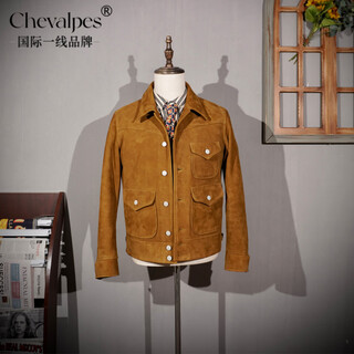 CHEVALPES国际一线品牌反绒鹿皮皮衣短款修身农场主R*L三兜美式复古阿美咔 鹿皮 L