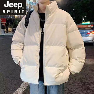 Jeep spirit brand down jacket men's winter new thickened warm loose stand-up collar trendy down jacket plus size couple coat off-white (wy2266) s