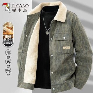 Woodpecker 2026 new printed corduroy jacket men's velvet thickened lapel casual autumn and winter new granular velvet jacket army green xl recommended 130-140jin jin equals 0.5 kg