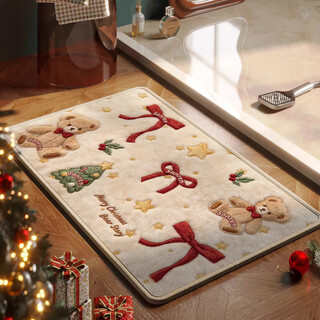 Qiqijia christmas limited linen woven bathroom toilet water-absorbent anti-slip and stain-resistant carpet floor mat bathroom floor mat quick-drying linen rubber bottom-christmas doll 60cm*90cm