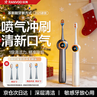 Ruiwu hot selling 40w+丨26 new air jet toothbrush electric toothbrush adult electric toothbrush children sweeping vibration bubble deep cleaning cushioning gum protection soft hair gift box christmas flagship pack titanium empty ash丨free 2 brush heads 26 years upgraded model consult and get a 68 yuan gift pack can brush in blind spots (limited collection)