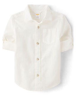 Gymboreegymboree boys and toddlers long sleeve linen button-down shirt, solid white, 4t solid white 4t