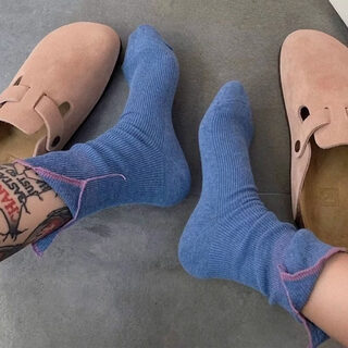 Ao yan lai fr2u japanese style rear slit pile socks, lazy style, super soft and comfortable on the feet, blue