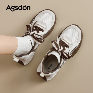 Augushi dengde training shoes for women 2026 spring new thick-soled heightening sports shoes versatile casual shoes soft-soled comfortable women's shoes w161329 rice coffee color 35