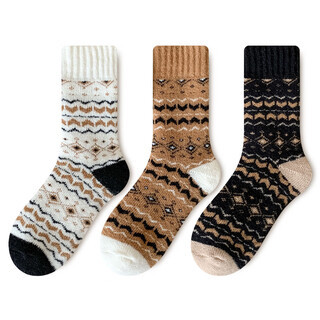Wool socks for men, mid-length, thickened and velvet, men's sweat-absorbent and deodorant, japanese retro autumn and winter warm long tube, white 1 coffee, 1 black 1, 3 pairs in total, one size fits all, collection baby will be shipped first