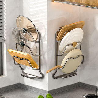 Yong huan pot lid rack three-layer kitchen storage rack for cutting board rack storage and hanging rack supplies wall-mounted luxurious gun gray no punch/punch-free