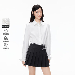 Leding plaid long-sleeved shirt women's 2026 spring new top bright white (ready in stock) xs