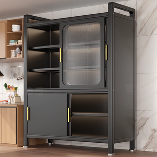 Fantasy kitchen shelf floor-standing layered microwave storage cabinet cabinet storage cabinet cupboard sideboard sliding cabinet door 5 layers of gray length 80 extra width 44 height 155 maternal and child grade
