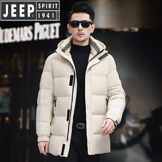 Jeep spirit jeep mid-length down jacket men's 2025 winter new business thickened winter wear warm middle-aged fashion jacket 9910 milky white 2xl 185