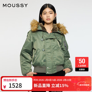 Moussy x avirex cooperation model 2026 early spring new fur collar flight jacket 010iaf01-5641 150 military green one size