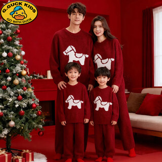 G.duck chinese new year parent-child pajamas for a family of three and four 2026 new winter red year of the horse mother-child and mother-daughter clothing home clothes burgundy home clothes tops + pants 80 children's clothing 19-24 jin jin equals 0.5 kg, regardless of gender