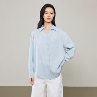 Yiyang (ese-y) v-neck white shirt for women 26 spring new loose shirt temperament slim casual relaxed top blue gray s