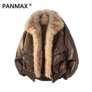 Panmax american retro fur collar spliced cotton jacket for men in winter warm and thickened fashionable mountain carving cotton jacket brown m recommended 95-115jin jin equals 0.5 kg