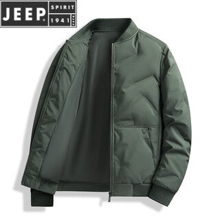 Jeep spirit men's down jacket men's 2025 winter new middle-aged short stand-up collar cold-proof warm dad casual jacket men army green m