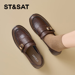 Saturday loafers for women 2026 spring new brown commuter one-on-one british style single shoes small leather shoes brown cow split leather 35