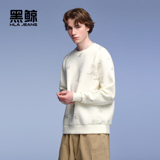 Hla hailan house's black whale printed round neck sweatshirt men's letter printed top loose long sleeves