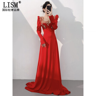 Lism designer international light luxury brand red evening dress women 2026 new style temperament socialite high-end light luxury heavy industry red s