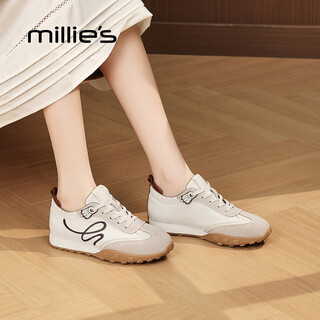 Millies genuine leather retro fashion flat soft sole moral shoes women's commuting lightweight versatile casual sports shoes beige 37