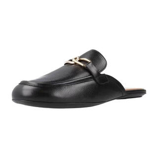 Geox women's mules, lightweight, soft sole, breathable and comfortable, black metal decoration, round toe, flat heel, casual daily wear black 36