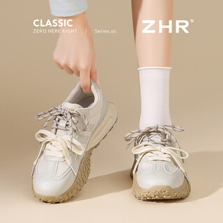 Zhr moral training shoes for women 2026 spring new thick-soled heightening sneakers for women retro style women's shoes ks299 beige 37
