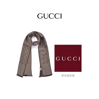 Gucci (gucci) classic double g double-sided printed fringed scarf for men and women, light brown 165904 3g646 9664
