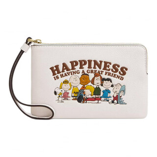 Coach x peanuts joint model 16 corner zipper wristband pebbled leather clutch small size women's default basic outfit (bag + dust bag)