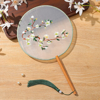 Embroidered round fan, ancient style hanfu fan, suzhou su embroidery chinese style cheongsam children's round fan, summer dance fan special 10-mengqingsheng double-sided embroidery craft fan