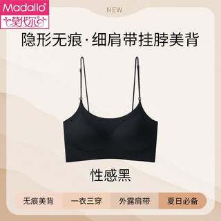 Modal halterneck bra for women with small breasts, small breasts, beautiful back, spaghetti straps, sling bra, liquid foundation, invisible traceless vest bra, sexy black m 34/75abc