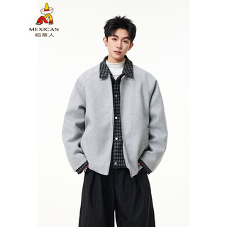 Scarecrow men's woolen cotton coat jacket men's winter puffy handsome fake two-piece casual cotton jacket loose fashionable cotton clothes light gray hy8597 m