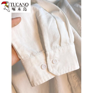 Woodpecker 2025 autumn japanese versatile basic style outer layering white long-sleeved loose sun protection shirt shirt white long sleeves m recommended 85-95jin jin equals 0.5 kg