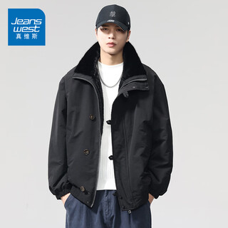 Jeanswest cotton coat men's american style double-sided warm winter new handsome lapel work jacket obsidian black 5xl