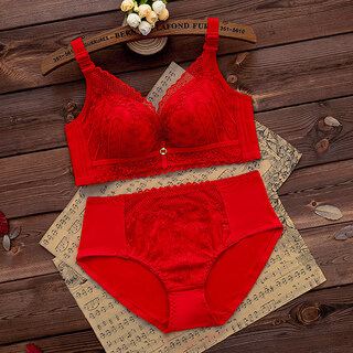 Triumph red underwear and underwear set for women in the year of birth, no rims, small breasts, push-up bra, wedding bride, 2026, year of the horse, 207 red suit (thin) 80b 36
