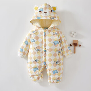 Yeehoo baby jumpsuit winter thickened cotton coat new year's greetings hooded baby quilted harem newborn cotton clothes outing clothes good and cute bear 280g cotton thickened version 66 cm