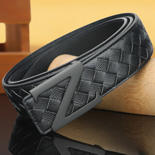 Lism light luxury high-end men's woven belt genuine leather z letter smooth buckle belt men's trousers trendy black buckle-woven belt body 105cm