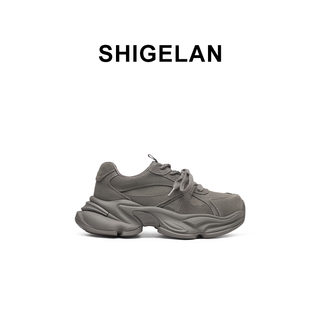 Poetry 2026 spring new thick-soled heightening daddy shoes women's shoes trendy shoes versatile double lace casual sports shoes gray 34