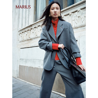 Marius | skyline japanese nikke wool silhouette off-shoulder three-button suit/trousers light gray suit xs in stock