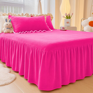 Fantasy winter thickened warm milk velvet bed skirt and fitted sheet single piece non-slip fixed simmons coral velvet bed cover cover milk velvet warm sun rose red bed skirt single piece 100x200cm